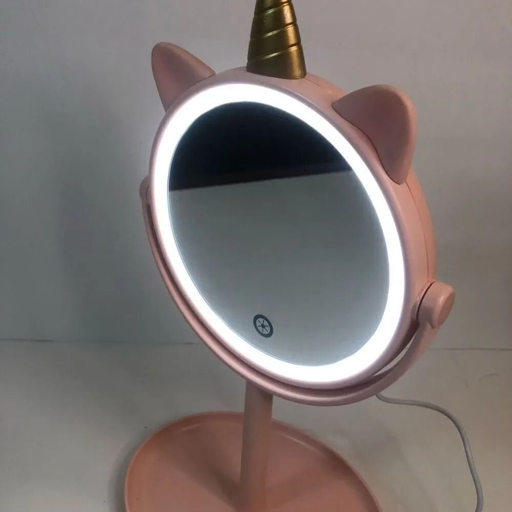 lighted‎ unicorn mirror usb port and tilt mirror light pink vanity tray mirror